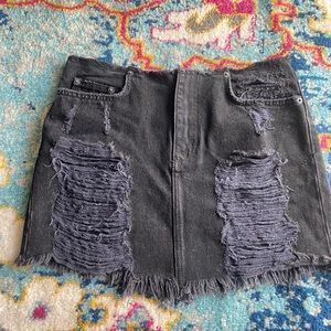Carmar black distressed jean mini skirt